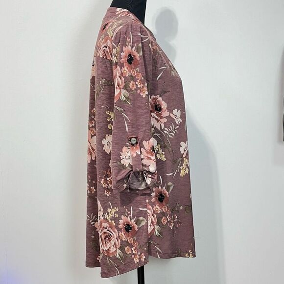 Floral Mauve 3/4 Sleeve Blouse *No Label* Women’s - Picture 4 of 9
